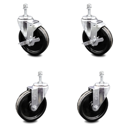 Service Caster 5 Inch Phenolic Wheel Swivel 3/8 Inch Threaded Stem Caster Brakes SCC, 2PK SCC-TS20S514-PHR-381615-2-TLB-2